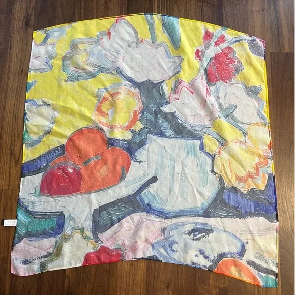 100% Silk Square Scarf Tulips In A Pottery Vase - Picture 2 of 4